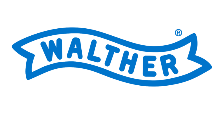 The image shows the Walther logo, featuring the word "WALTHER" in bold blue letters inside a wavy blue banner outline.