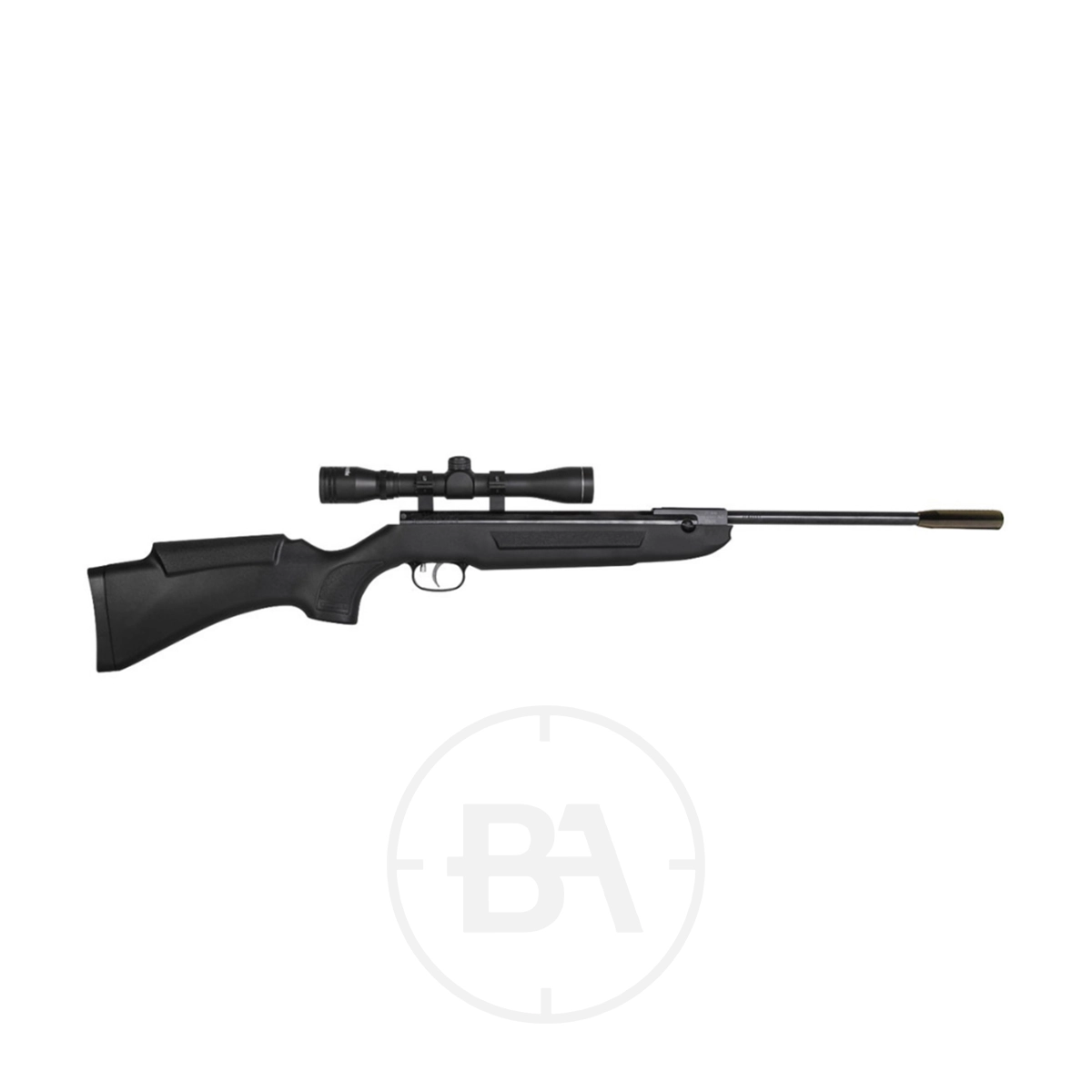 Weihrauch HW30 Spring Air Rifle Kit With Scope 1 The Weihrauch HW30 Spring Air Rifle Kit With Scope, featuring a synthetic stock and finished in black, is displayed in profile against a plain white background.