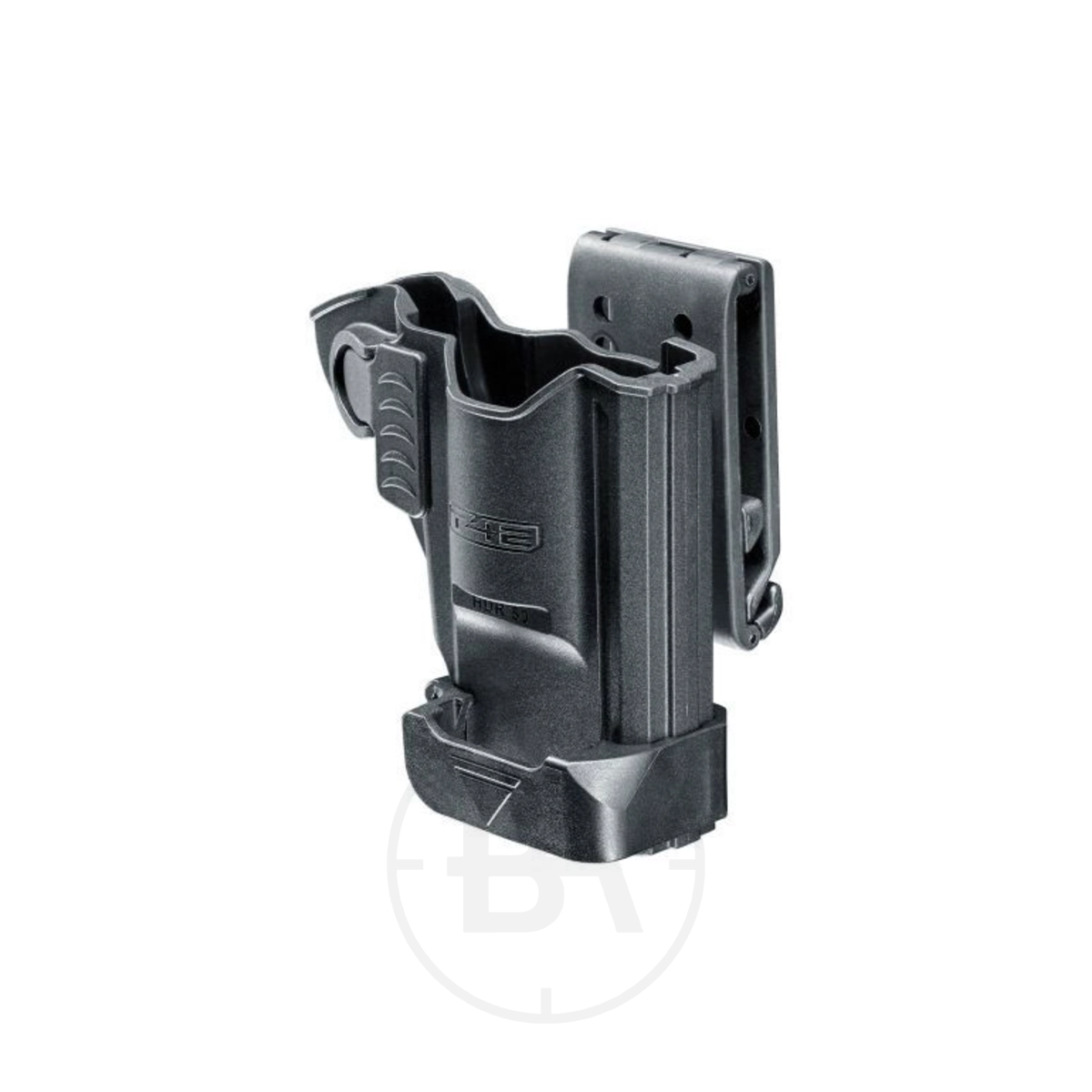 Umarex Holster For HDR 50 & TR 50 1 The Umarex P2P Holster For HDR 50 & TR 50 is a black polymer holster with an adjustable retention screw and belt attachment, shown against a white background.