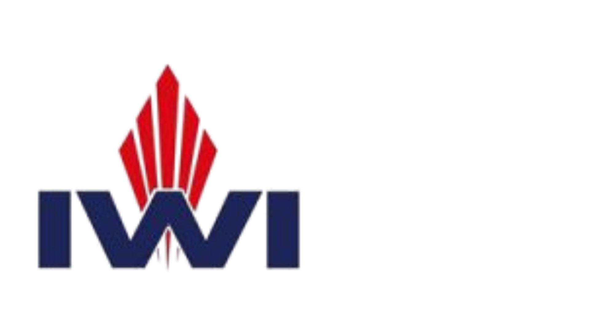 The image shows a stylized red feather above the blue capital letters "IWI" on a white background.