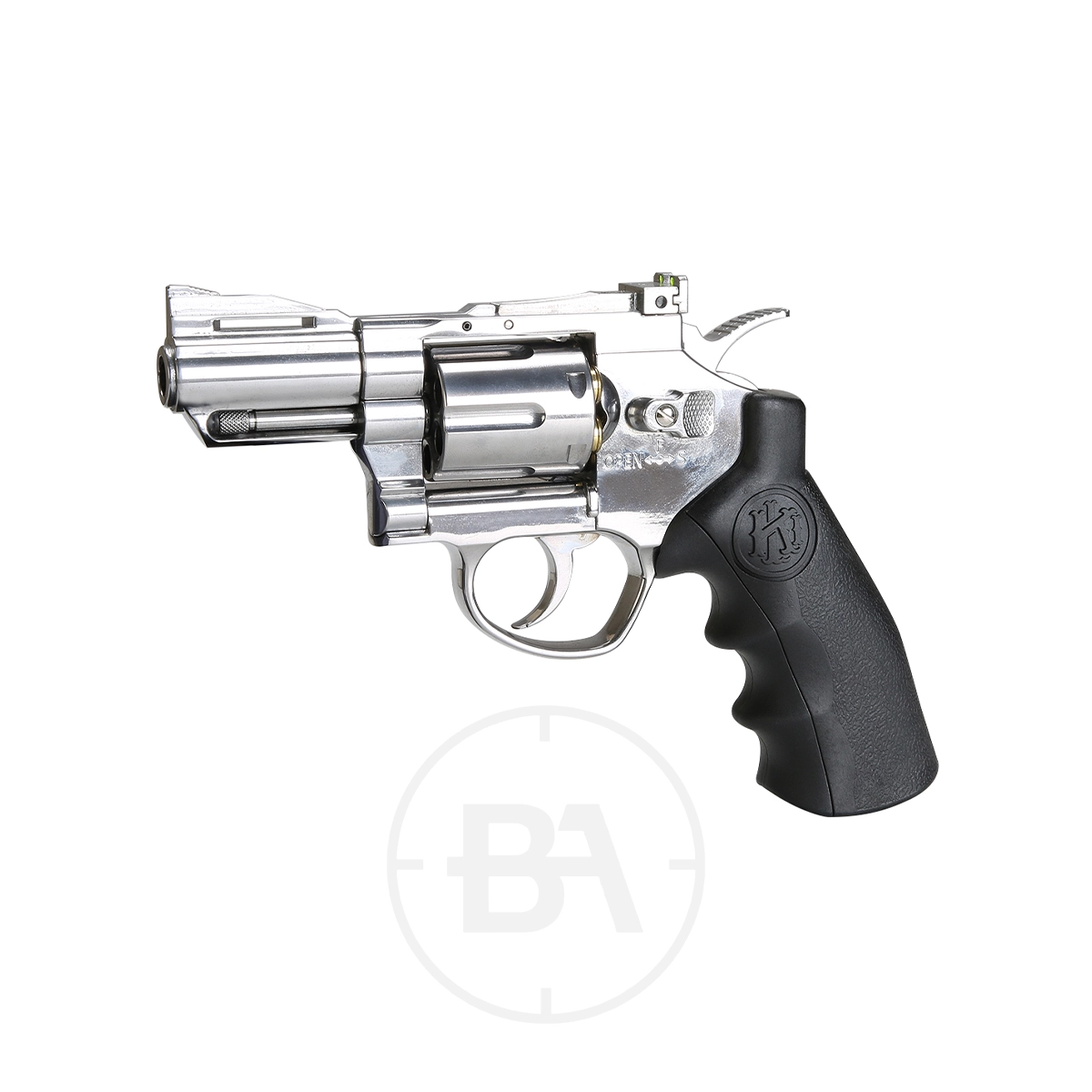 Krown Land Herc 2.5" CO2 BB Revolver With Hard Case 2 The Krown Land KL Herc 2.5" CO2 BB Revolver features a silver finish, short barrel, and black textured grip, shown against a white background.