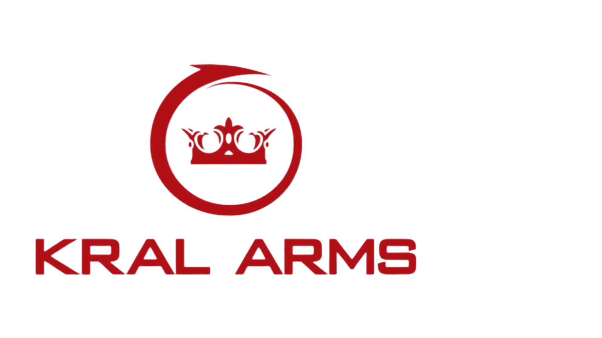 Red "KRAL ARMS" logo featuring a circular design with a crown inside, positioned above the brand name in bold red text on a transparent background.