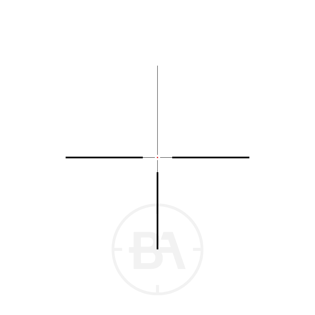 Hawke Vantage IR 3-9x40 L4A Dot SFP Rifle Scope 2 A black crosshair with a small red centre, echoing the precision of a Hawke Vantage IR 3-9x40 L4A Dot SFP Rifle Scope, overlays a faint grey circle marked "BA" and four short lines at the cardinal points.