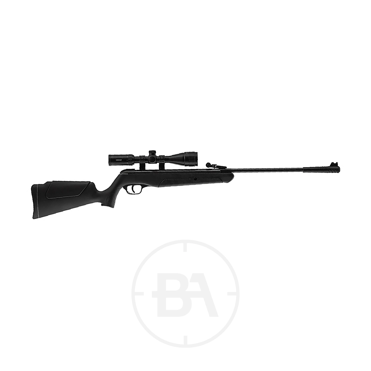 SMK Victory LB600 Spring Air Rifle With Scope 1 The SMK Victory LB600 Spring Air Rifle With Scope is shown against a white background, highlighting its sleek black design.