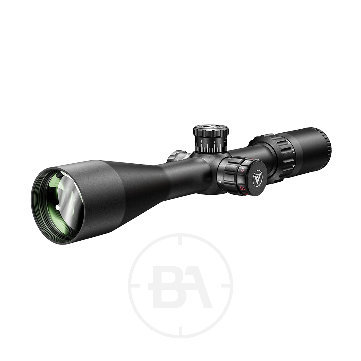 Valiant Lynx 4-16x50 Mil Dot Rifle Scope 1 A Valiant Lynx 4-16x50 Mil Dot Rifle Scope in black, featuring adjustment knobs and a large objective lens, displayed against a white background.