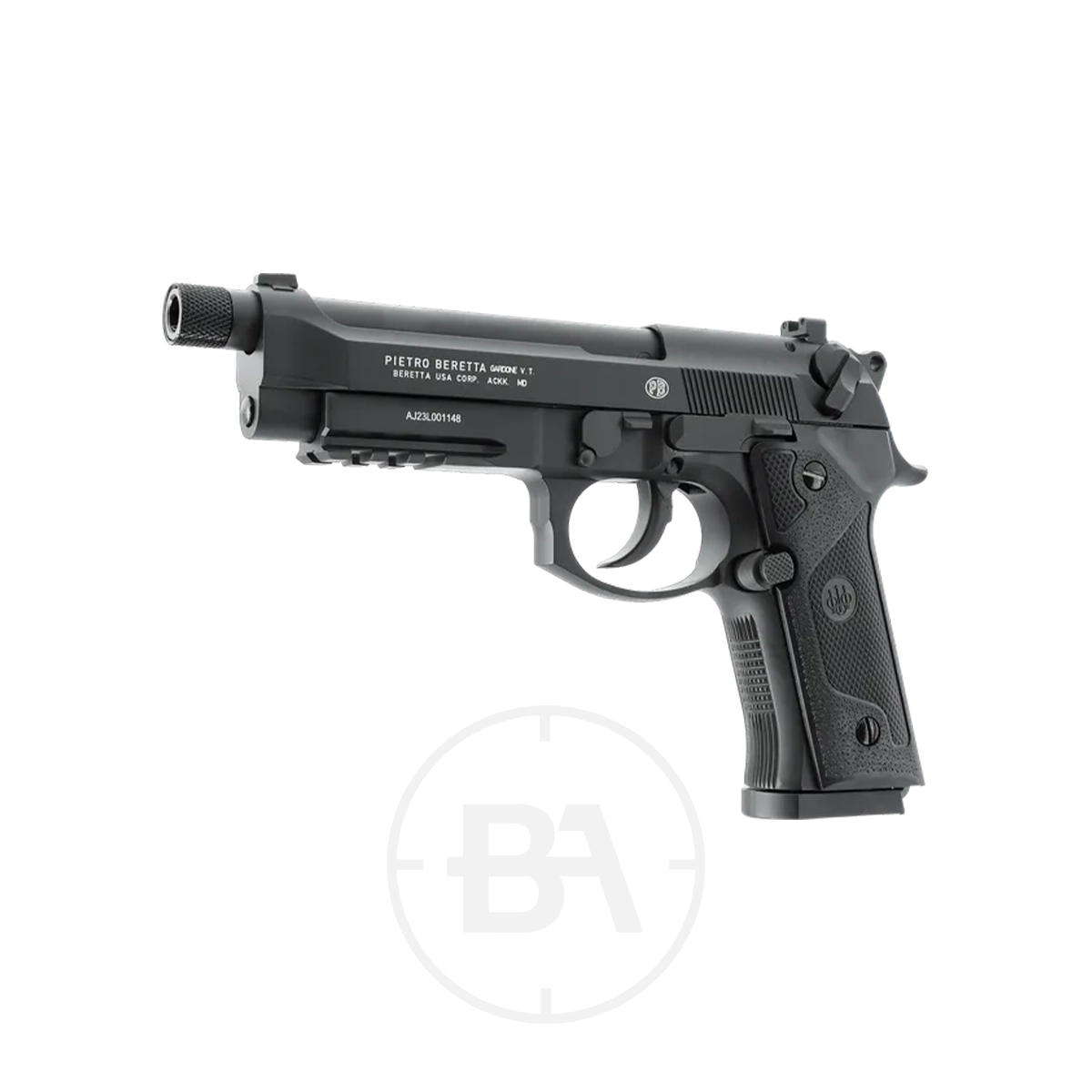 Beretta M9A3 FM CO2 BB Pistol 5 The Beretta M9A3 CO2 Pistol Full Metal is displayed in black, angled to the left against a plain white background.