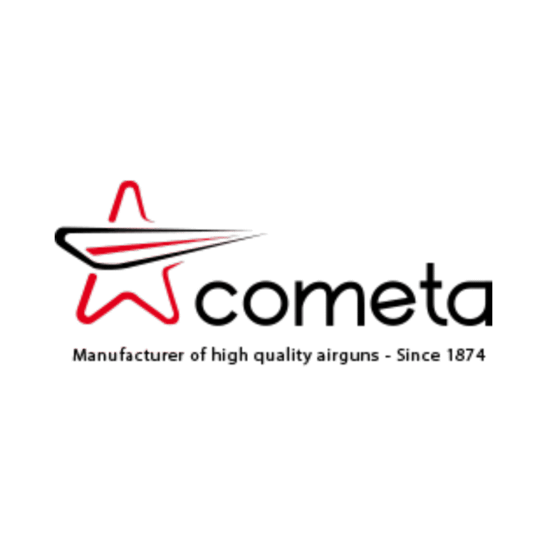 Cometa logo with a stylized red star and black swoosh, accompanied by the text "cometa" and "Manufacturer of high quality airguns - Since 1874.