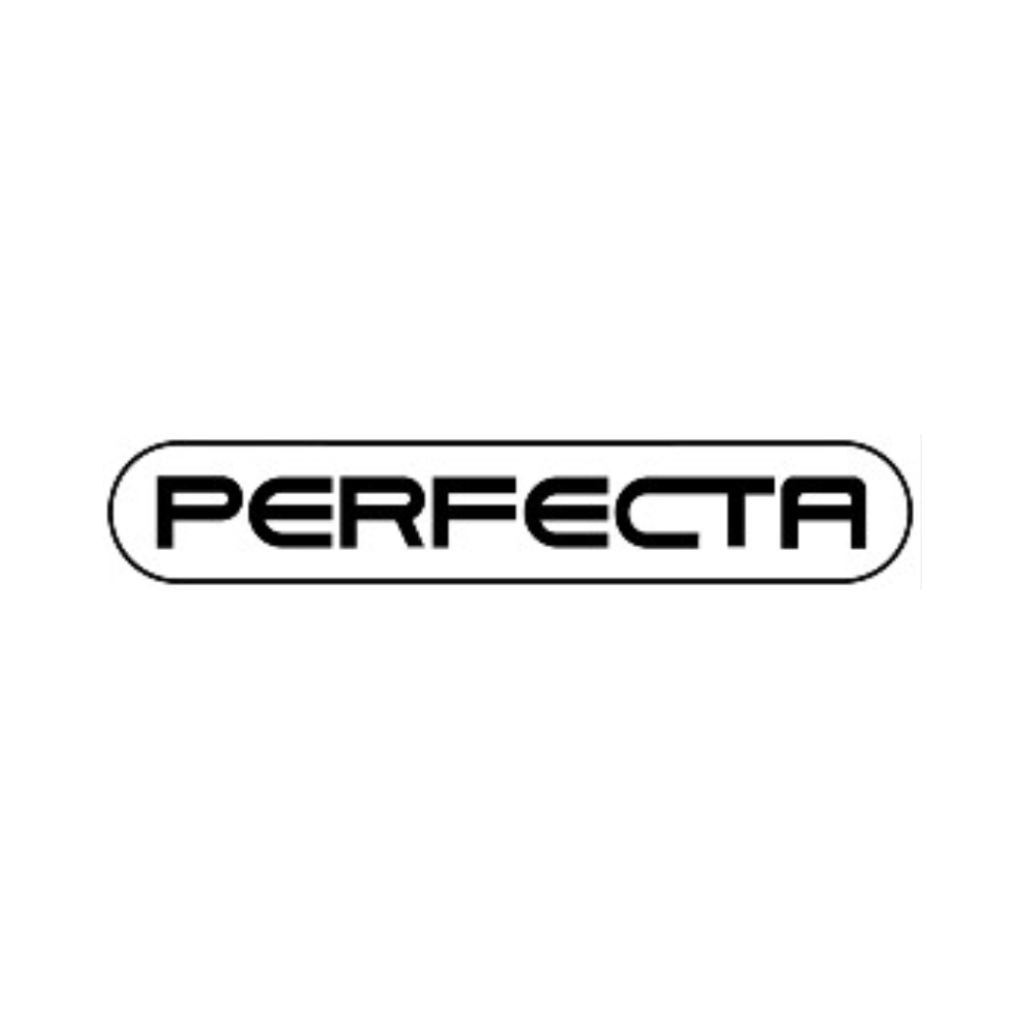 The image displays the word "PERFECTA" in bold, black, geometric lettering inside a rounded rectangle with a black outline on a white background.