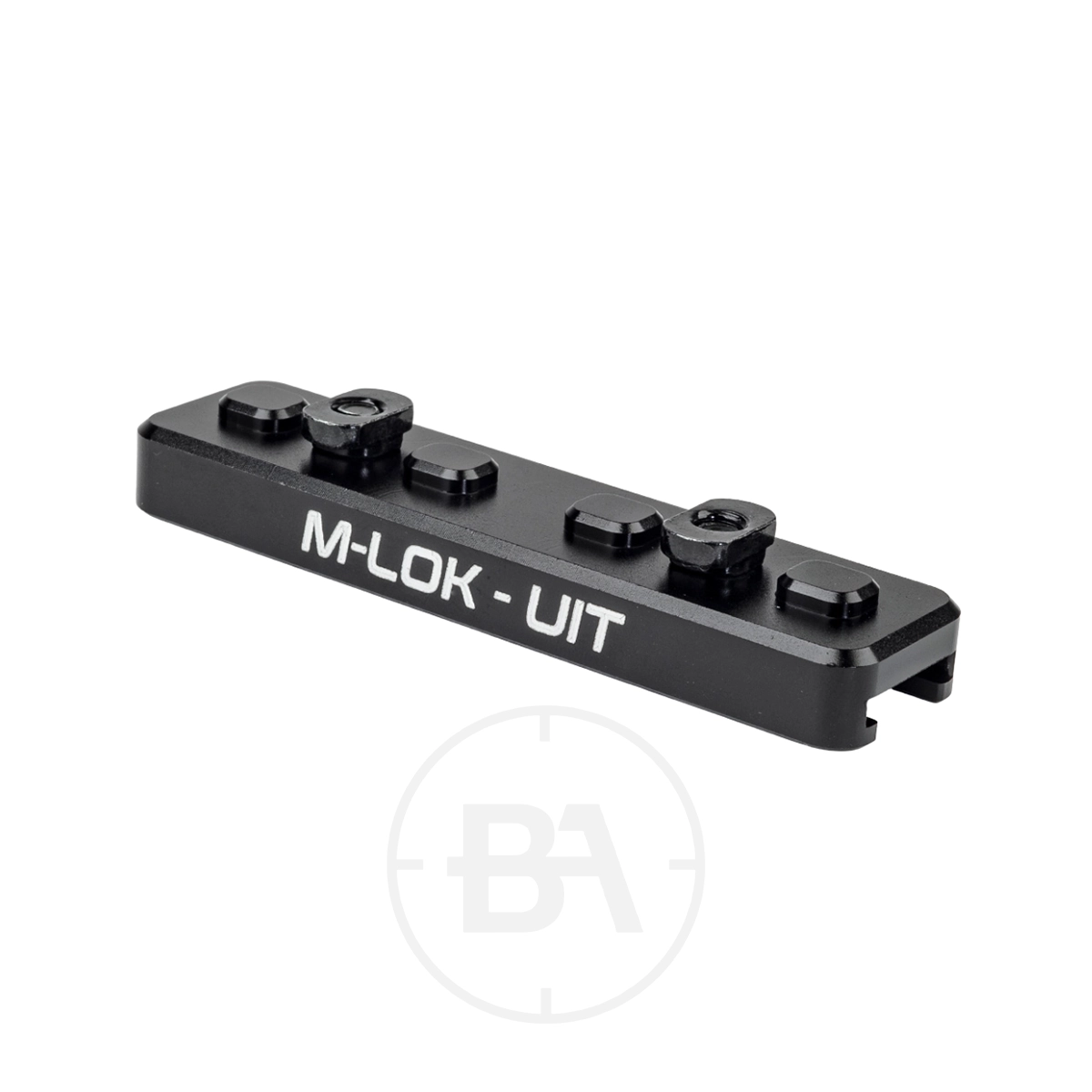 Daystate M-LOK UIT Accessory Adapter Rail 1 A black, rectangular Daystate M-LOK UIT Accessory Adapter Rail with three screws is displayed on a white background. "M-LOK - UIT" is printed in white on its side.
