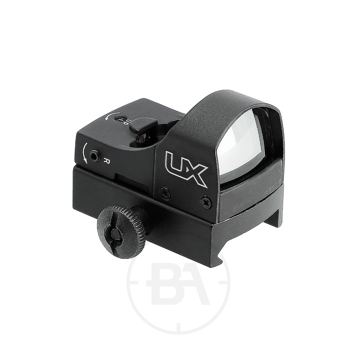 Umarex UX NP 3 MOA Nano Point Sight 1 The Umarex UX NP 3 Nano Point Sight is a compact black red dot sight with adjustment knobs and a side "UX" logo, designed for firearms or airguns.