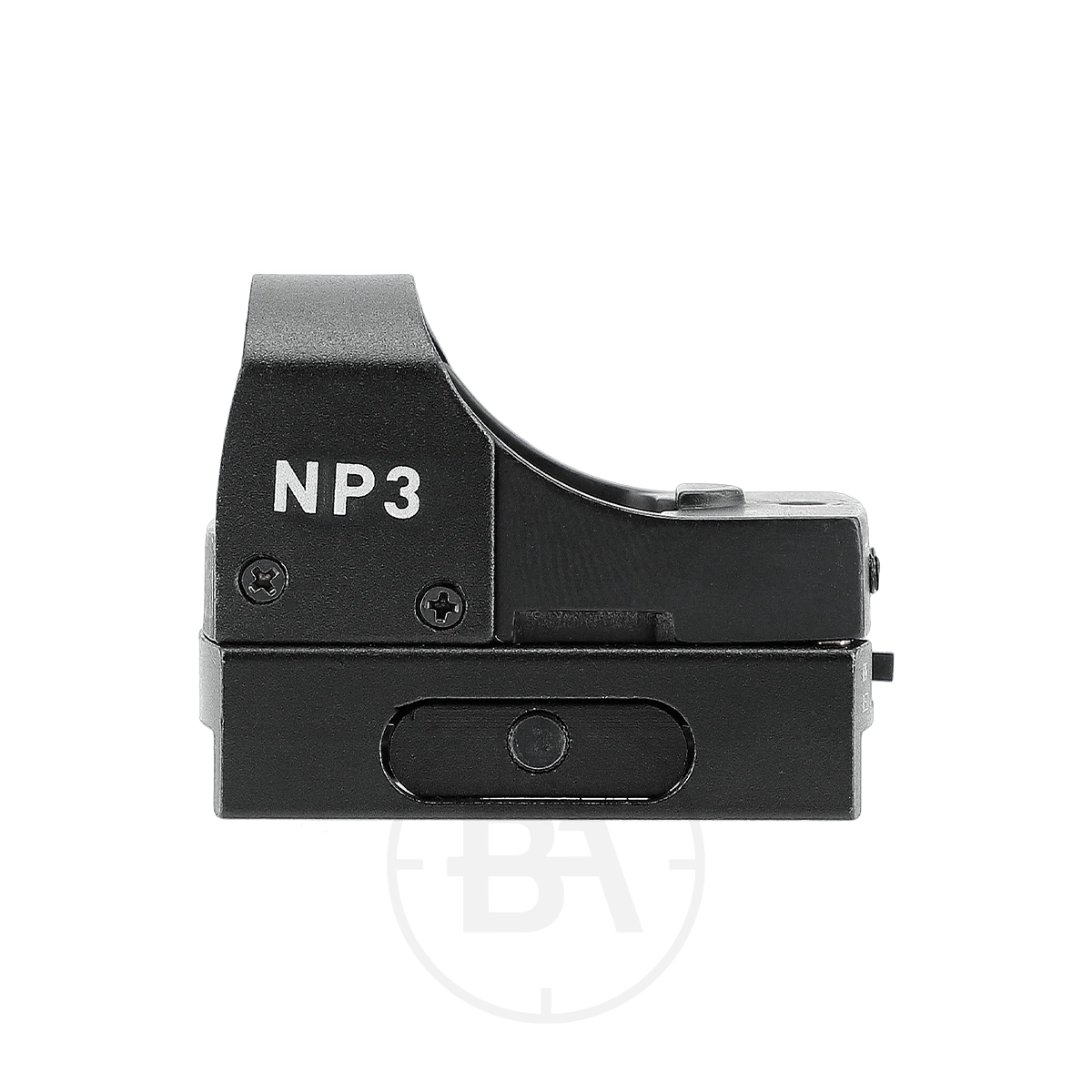 Umarex UX NP 3 MOA Nano Point Sight 3 A matte black Umarex UX NP 3 Nano Point Sight is shown from the side against a white background, highlighting its sleek design.
