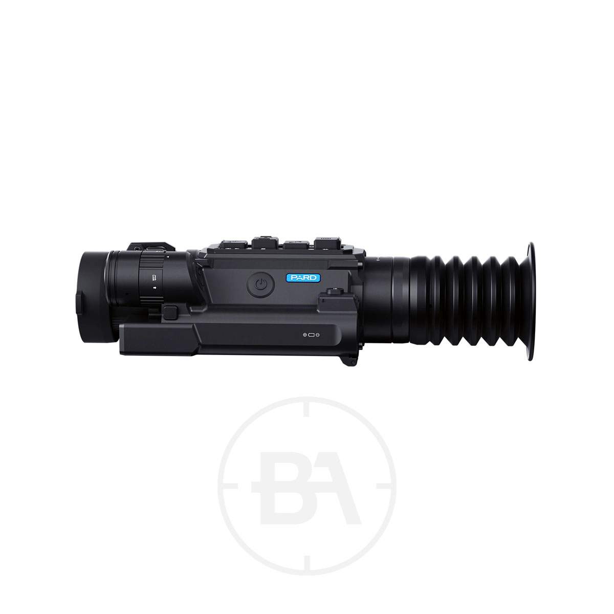 PARD NV008SP3 Night Vision Scope 2 The PARD NV008SP3 Night Vision Scope, shown in black with multiple top buttons, a rubber eyepiece, and a power button on the side, is displayed against a white background.
