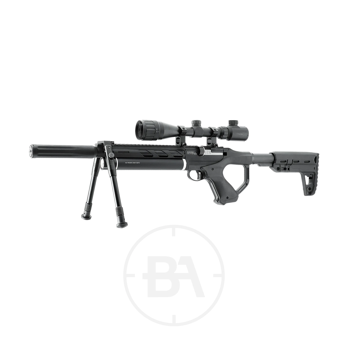 Umarex UX Notos PCP Air Rifle Kit With Scope & Bipod 3 Umarex Notos PCP Air Rifle Kit With Scope & Bipod, featuring an adjustable stock, shown on a white background.