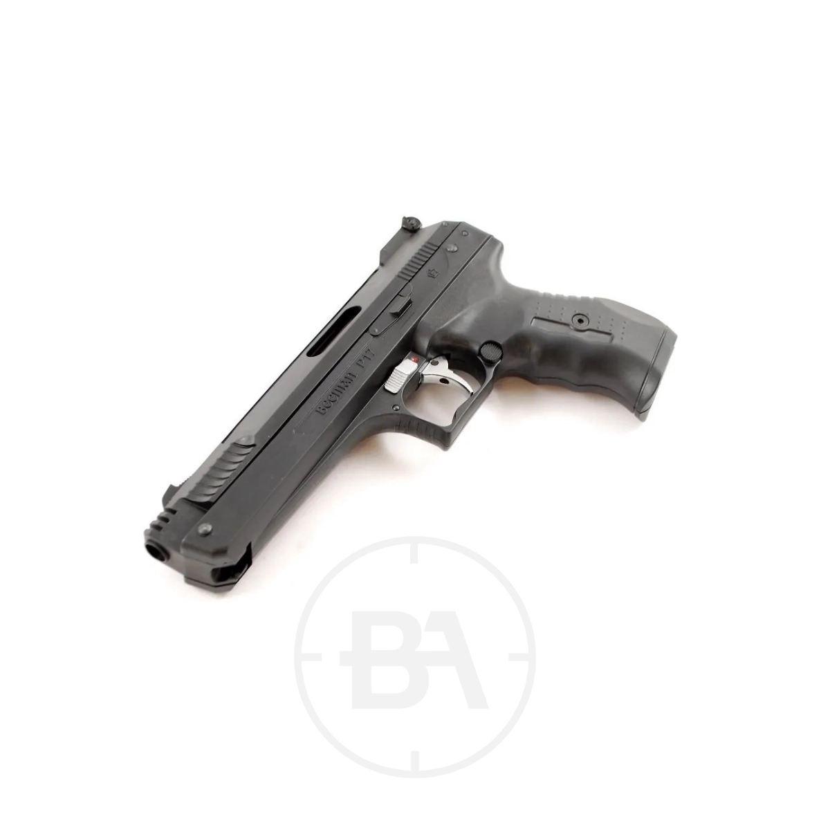 Beeman 2004/P17 Pneumatic Pistol 9 A black semi-automatic handgun is displayed on a white background.