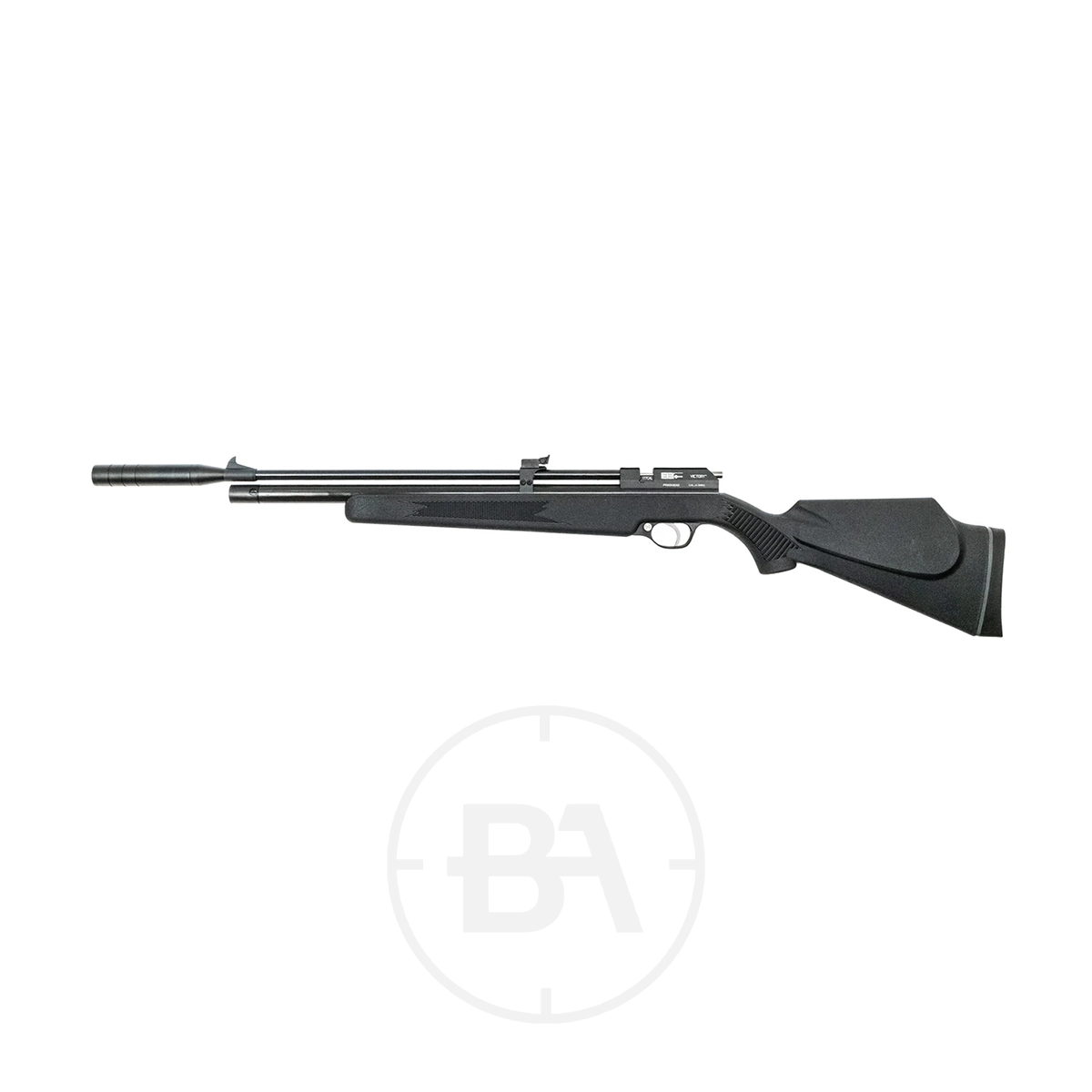 SMK Victory PR900 S Gen 2 PCP Air Rifle Synthetic 3 A black SMK Victory PR900 S Gen 2 PCP Air Rifle Synthetic with a long barrel is shown against a white background.