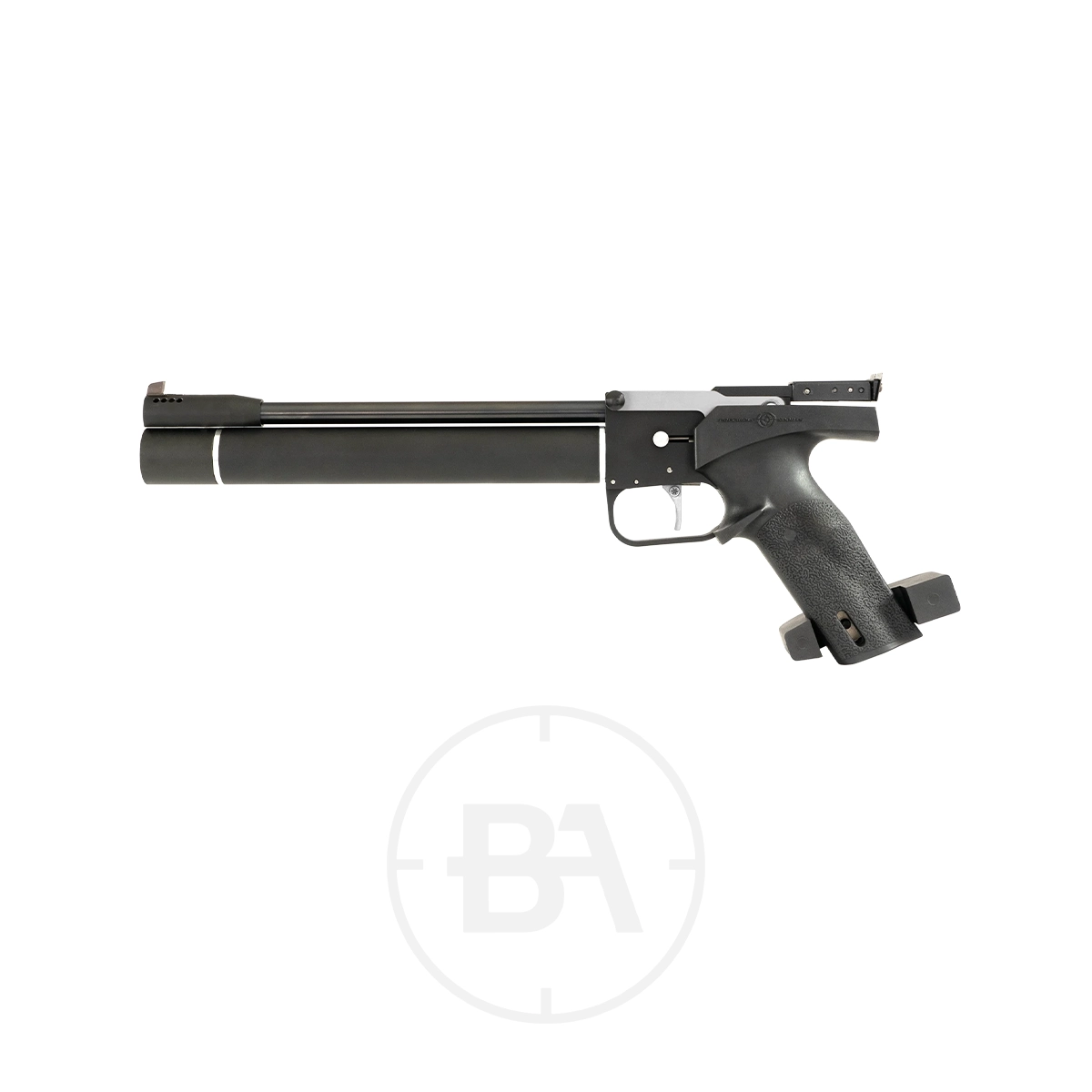 Precihole Sports PP55 Match Pro Match Target Pistol 1 The Precihole PP55 Match Pro Match Target Pistol boasts a sleek black design, long barrel, and ergonomic grip, set against a plain white background.