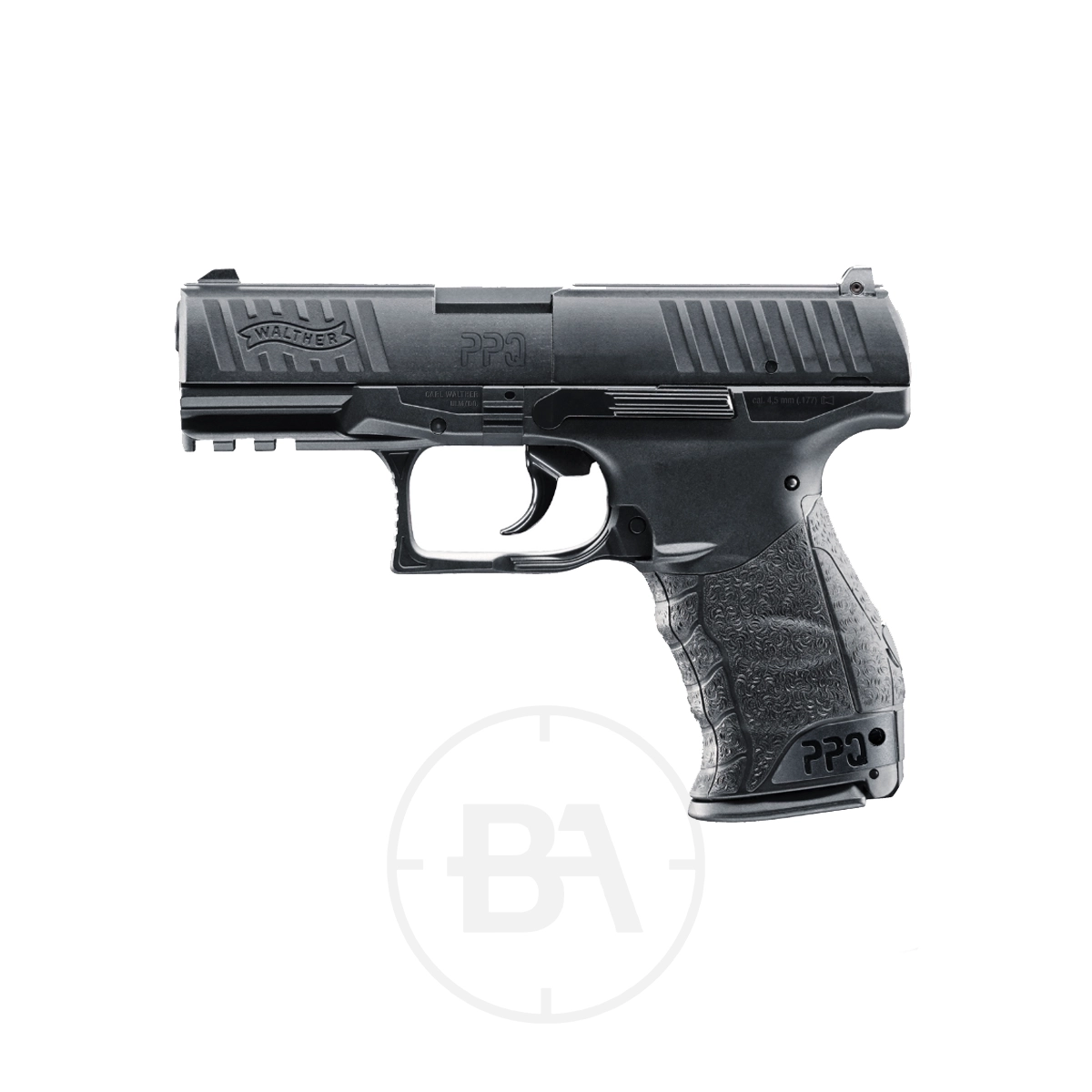 Walther PPQ M2 CO2 Pistol 1 A Walther PPQ M2 CO2 Pistol .177 in black is shown from the left side against a white background.