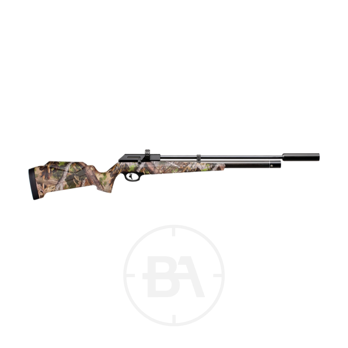 SMK Victory PR900 Gen 3 Regulated PCP Air Rifle 3 The SMK Victory PR900 Gen 3 Regulated PCP Air Rifle features a long barrel, black trigger, and a synthetic stock with a woodland camo pattern, displayed against a white background.