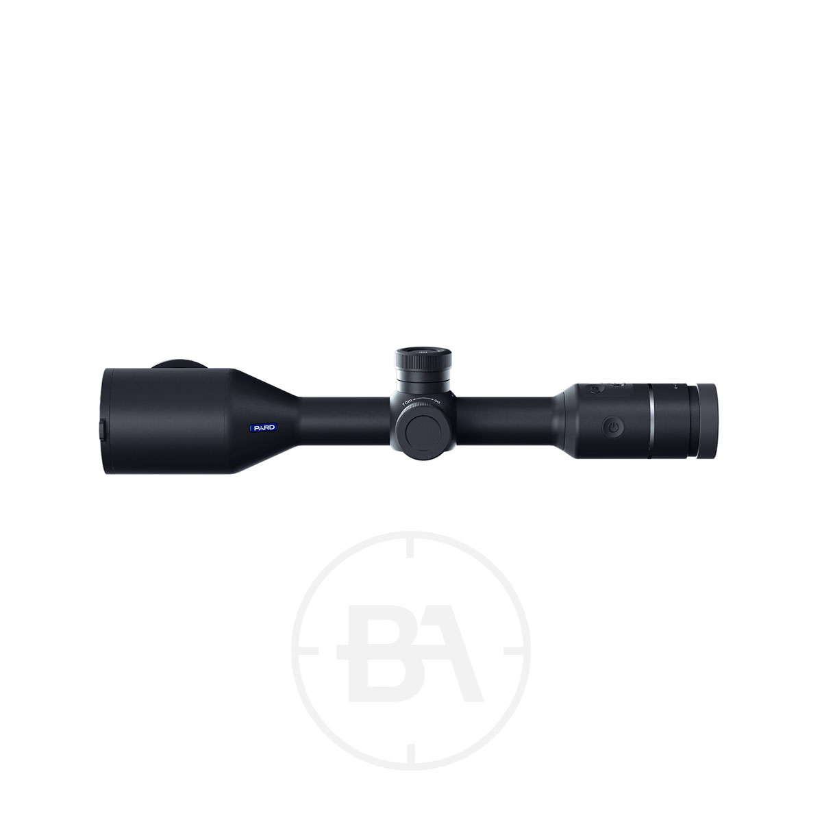 PARD Pantera eX 640 Thermal Imaging Scope 4 A PARD Pantera eX 640 Thermal Imaging Scope with centre adjustment dials, matte black finish, and a modern, compact design is shown from the side against a plain white background.