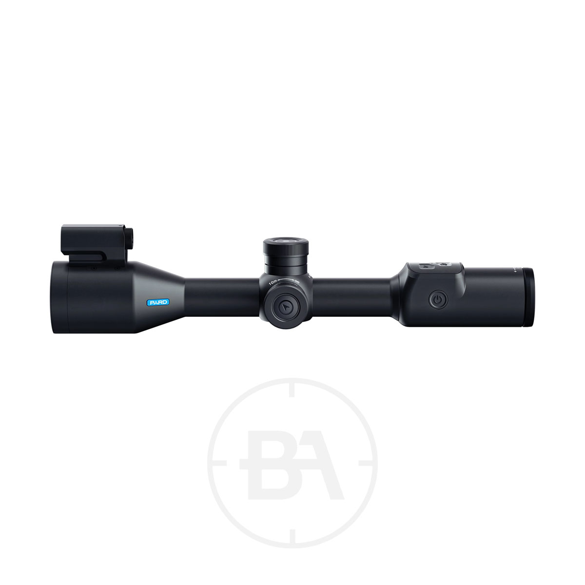 PARD Night Stalker 4K 2.0 Night Vision Scope 2 A PARD Night Stalker 4K 2.0 Night Vision Scope with adjustment knobs and lens covers, shown from the side against a plain white background.
