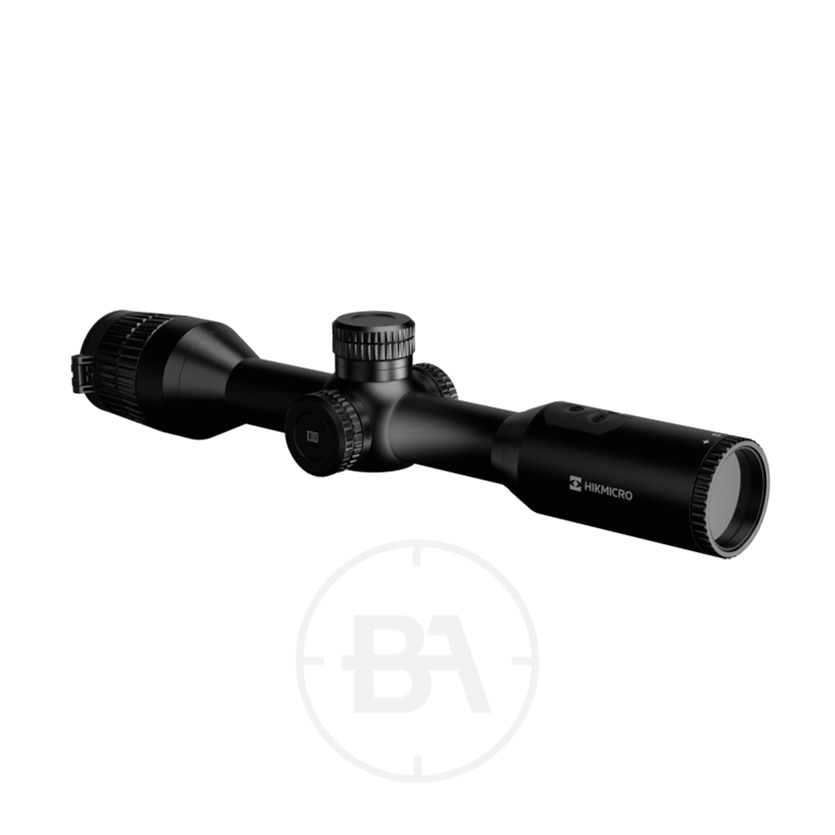 HIKMICRO Stellar Pro 35mm SQ35 Thermal Rifle Scope 3 The HIKMICRO Stellar Pro 35mm SQ35 Thermal Rifle Scope features adjustment knobs, a clear 35mm lens, compact cylindrical design, and "Hikmicro" branding on the side.