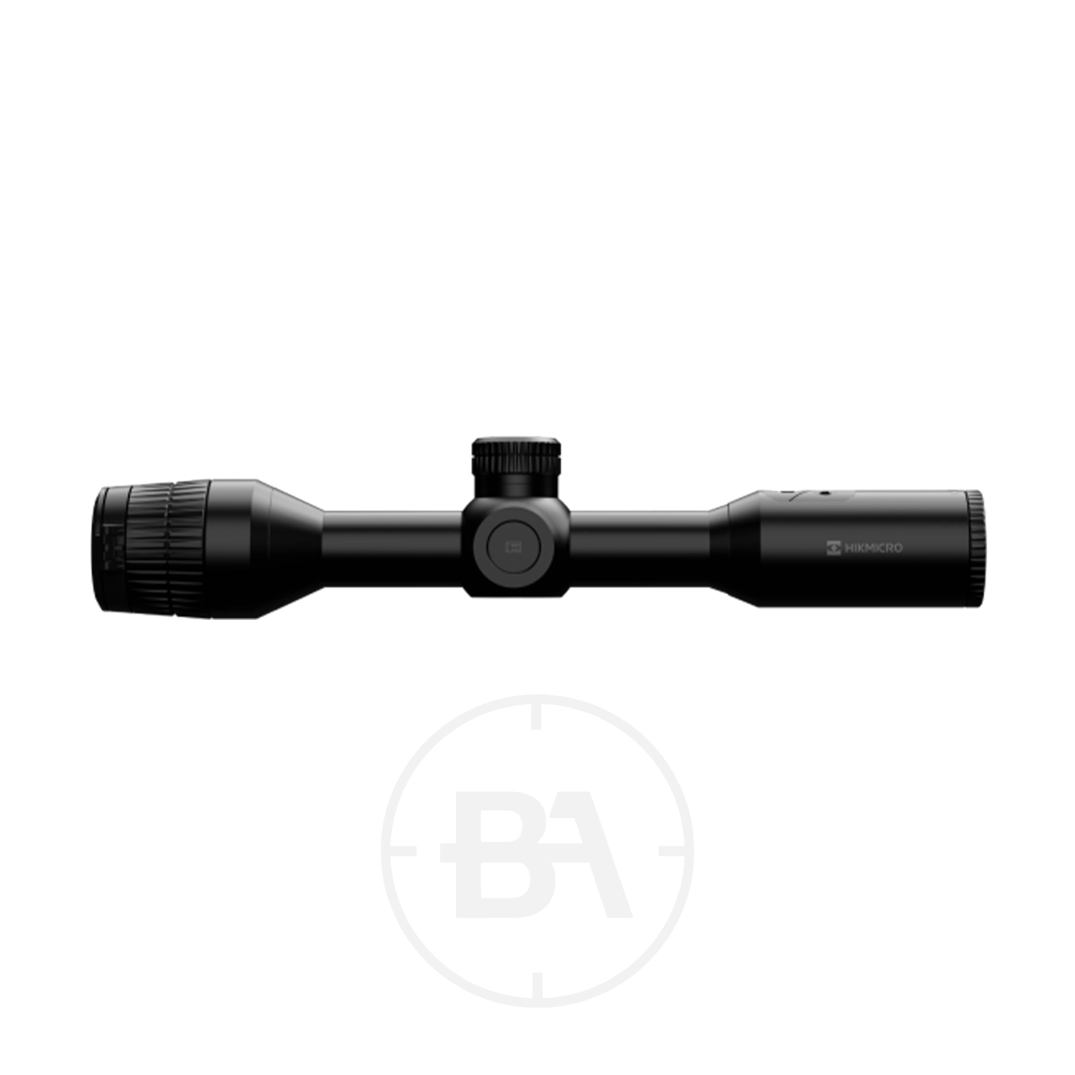 HIKMICRO Stellar Pro 35mm SQ35 Thermal Rifle Scope 7 The HIKMICRO Stellar Pro 35mm SQ35 Thermal Rifle Scope with adjustment knobs is displayed in a side profile view against a white background.