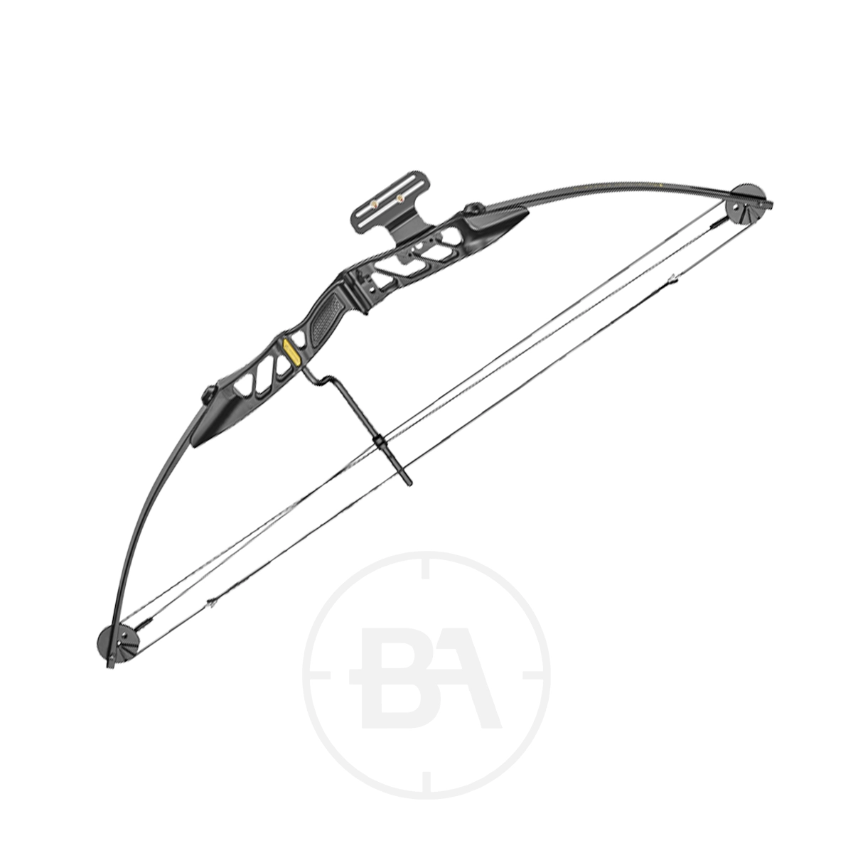 EK Archery Protex Compound Bow 1 The EK Archery Protex Compound Bow, shown in sleek black on a white background, features dual cams, multiple cables, and an arrow rest.