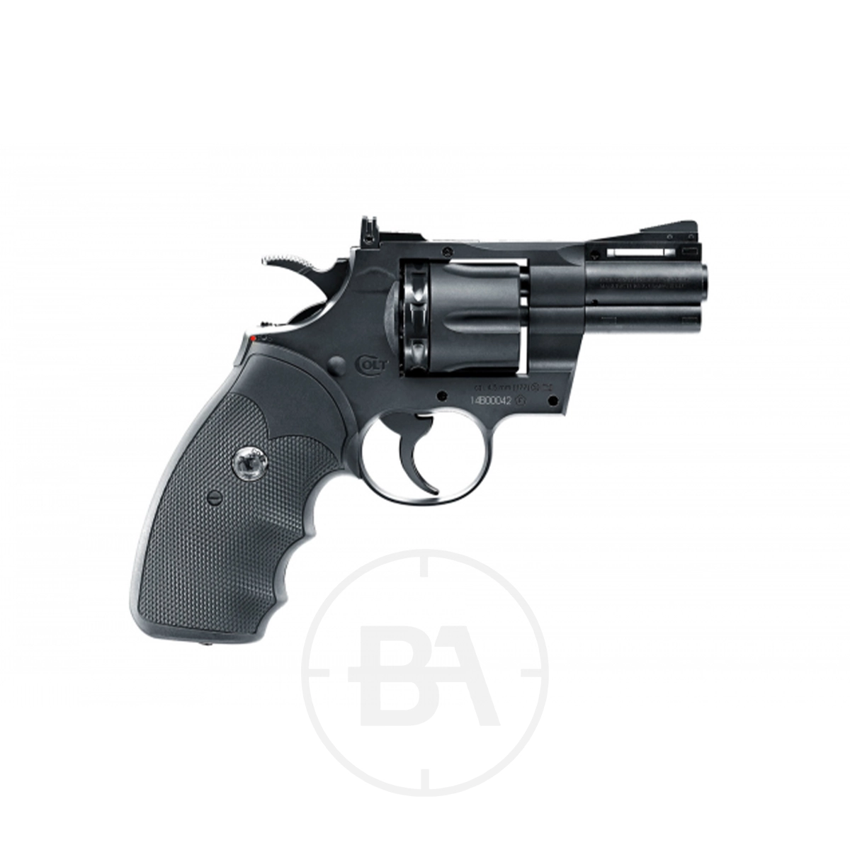 Colt Python 2.5" CO2 Dual Ammo Pistol 5 Colt Python 2.5" CO2 Pistol featuring a textured grip, visible trigger, and compact 2.5-inch barrel, showcased on a white background.