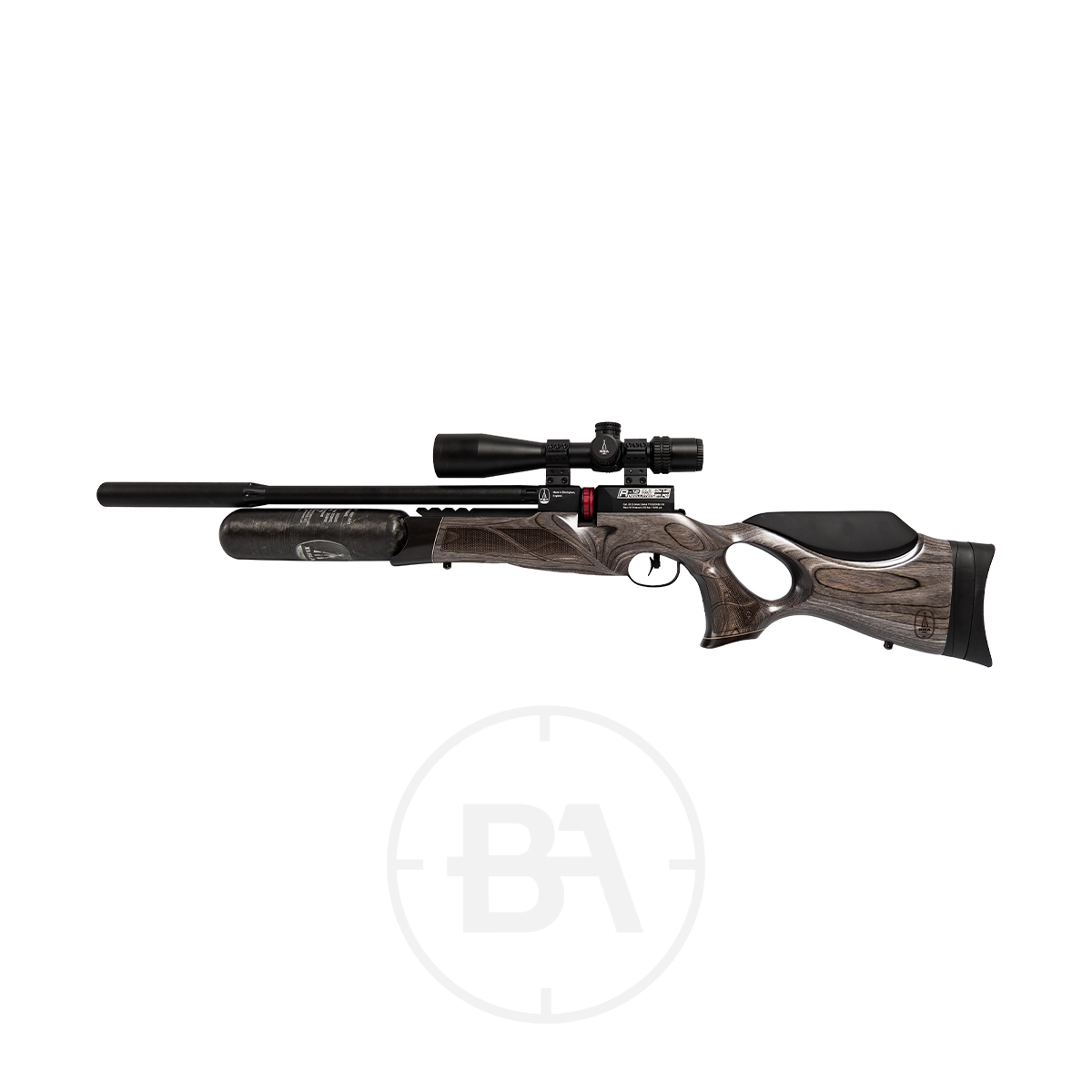 BSA R12 CLX Pro PCP Air Rifle With Hard Case 7 The BSA R12 CLX Pro PCP Air Rifle with hard case is shown on a white background, featuring a modern design.
