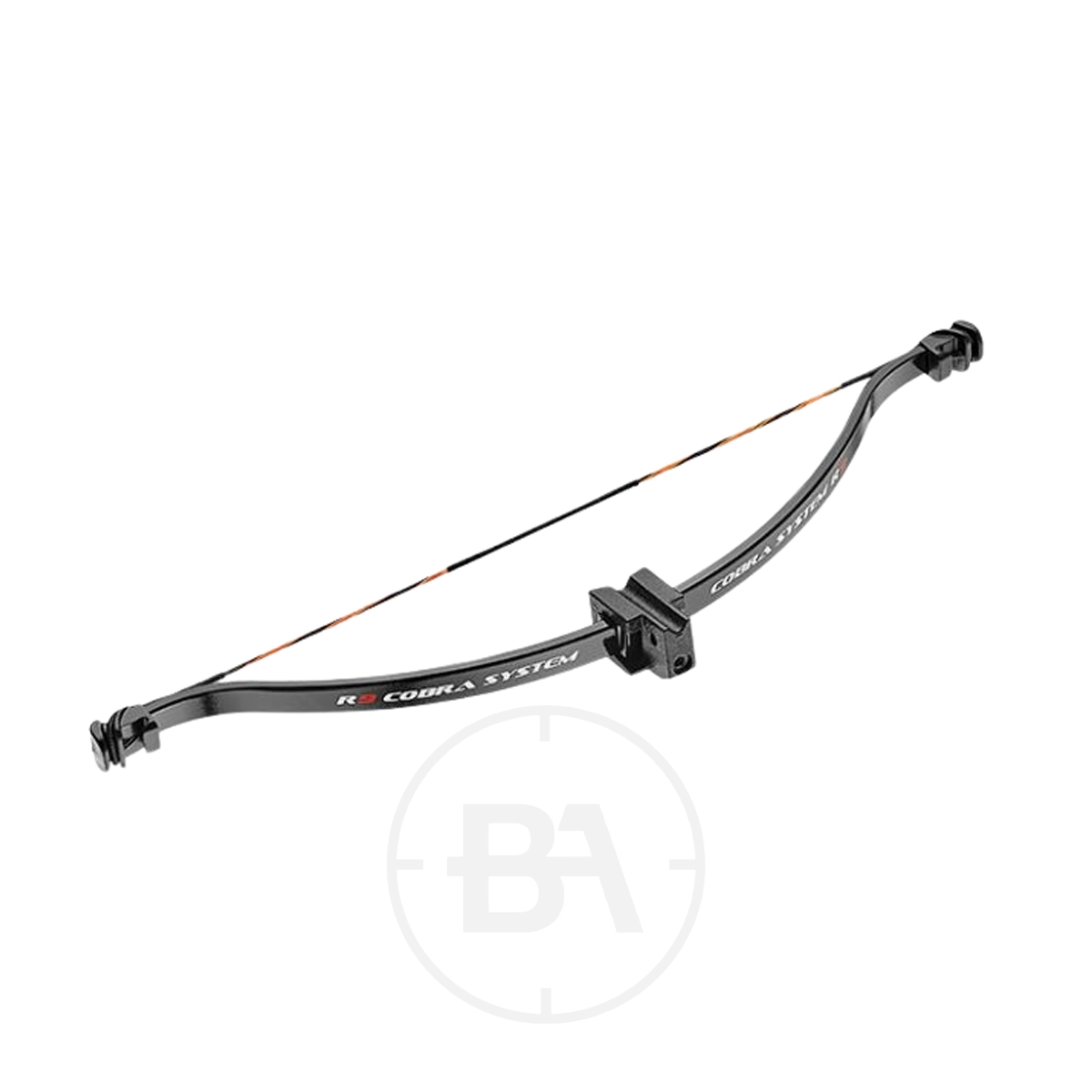 EK Archery R-Series Front End Units - 90 lbs,110 lbs & 130 lbs 3 A black recurve bow with a string, featuring the text "R3 COUNTA SYSTEM" on the limbs, displayed on a white background—an EK Archery design rated at 130 lbs and part of their R-Series Front End Units.
