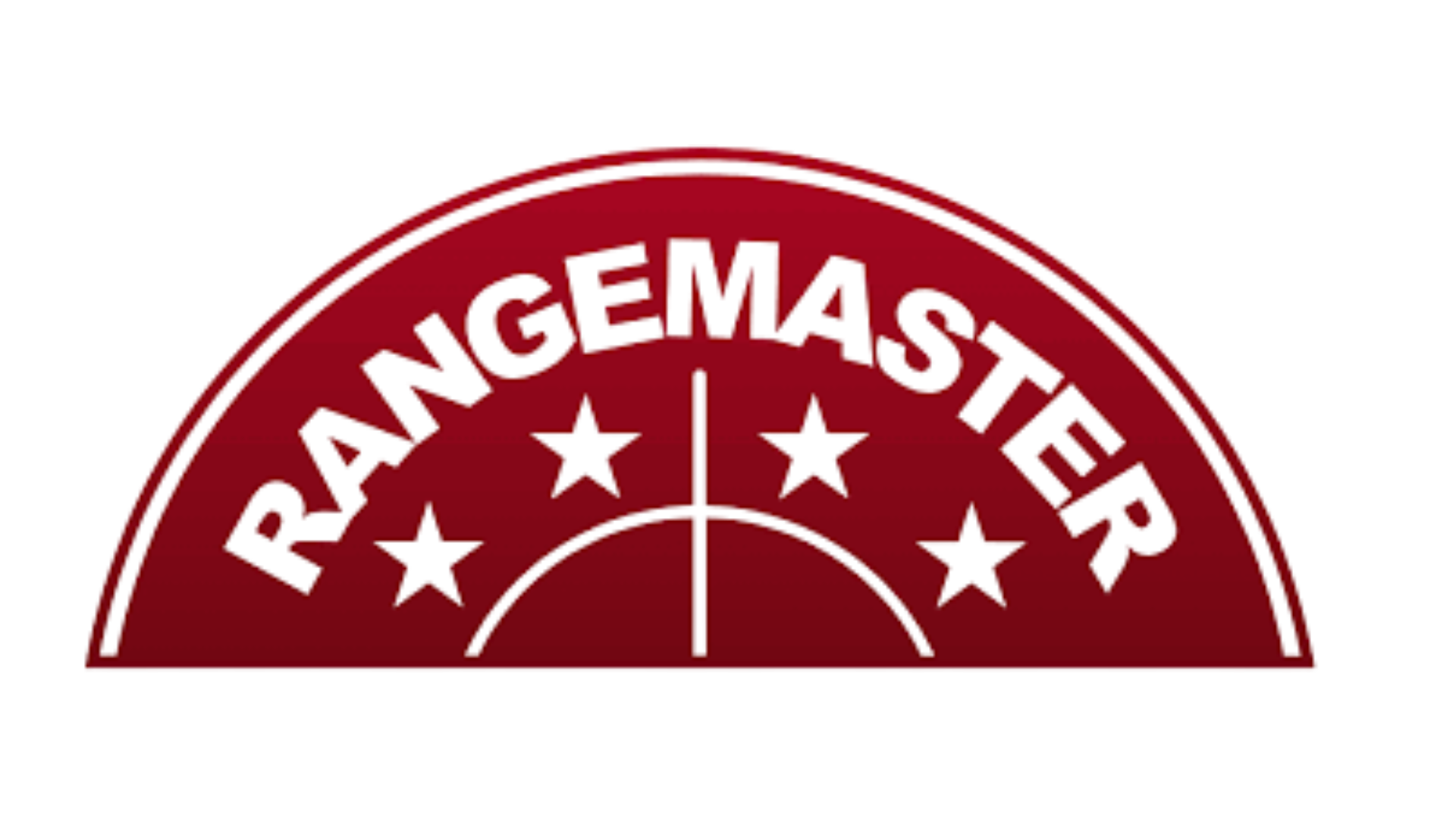 Rangemaster Kaiser .22, 14.66gr 5.53 (250) 2 A red semicircular logo with the word "RANGEMASTER" above five black stars and a minimalistic crosshair design.