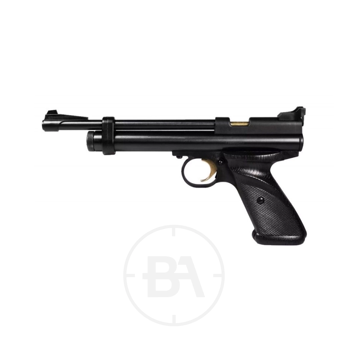 Crosman Ratbuster 2240 CO2 Pistol 1 The Crosman Ratbuster 2240 CO2 Pistol is a black air pistol with a textured grip and visible trigger, shown from the side against a white background.