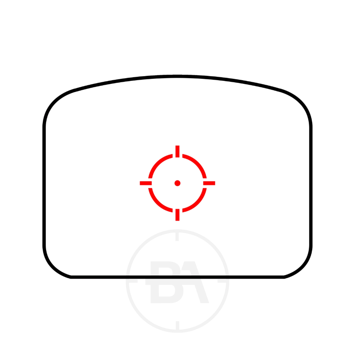 Hawke Endurance Reflex Sight 3 MOA Dot With Picatinny / Weaver Mount 3 A black outlined rectangle with rounded corners frames a red 3 MOA dot reticle, representing the Hawke Endurance Reflex Sight 3 MOA Dot With Picatinny / Weaver Rail; faint grey "BA" appears at the bottom on a white background.