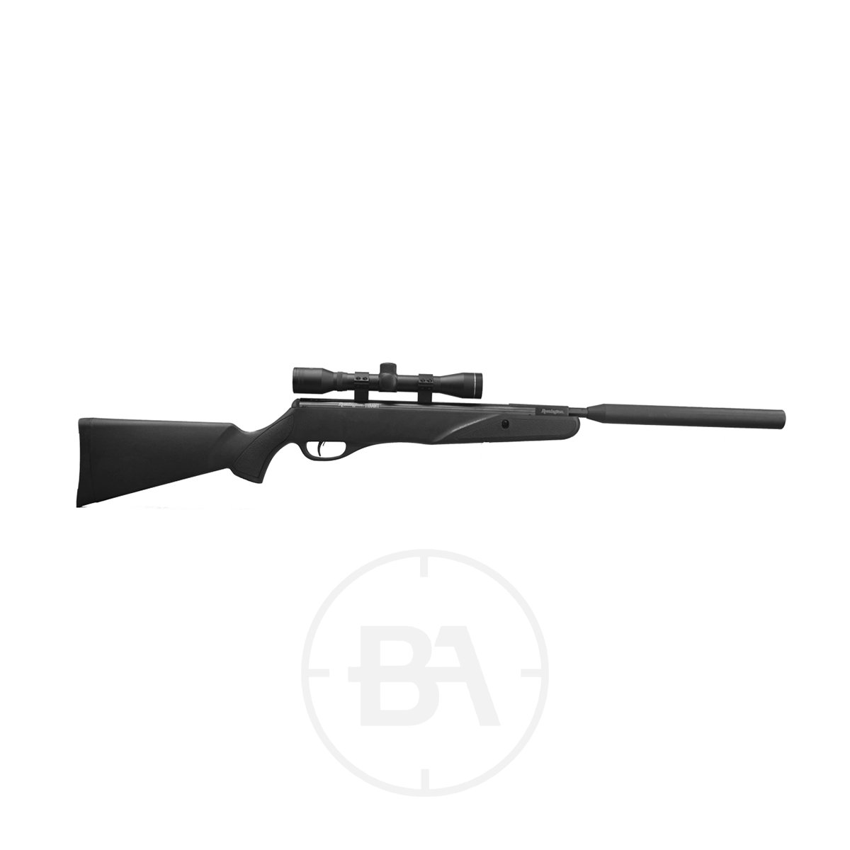 Remington Tyrant Spring Air Rifle With Scope 1 A Remington Tyrant Spring Air Rifle With Scope is displayed on a white background.