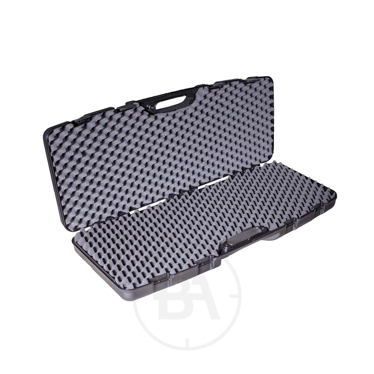 Rifle Hard Case (Medium) 1 A hard-shell black case with an egg-crate foam interior, open to show both the lid and base lined with protective padding, designed for securely storing or transporting items.