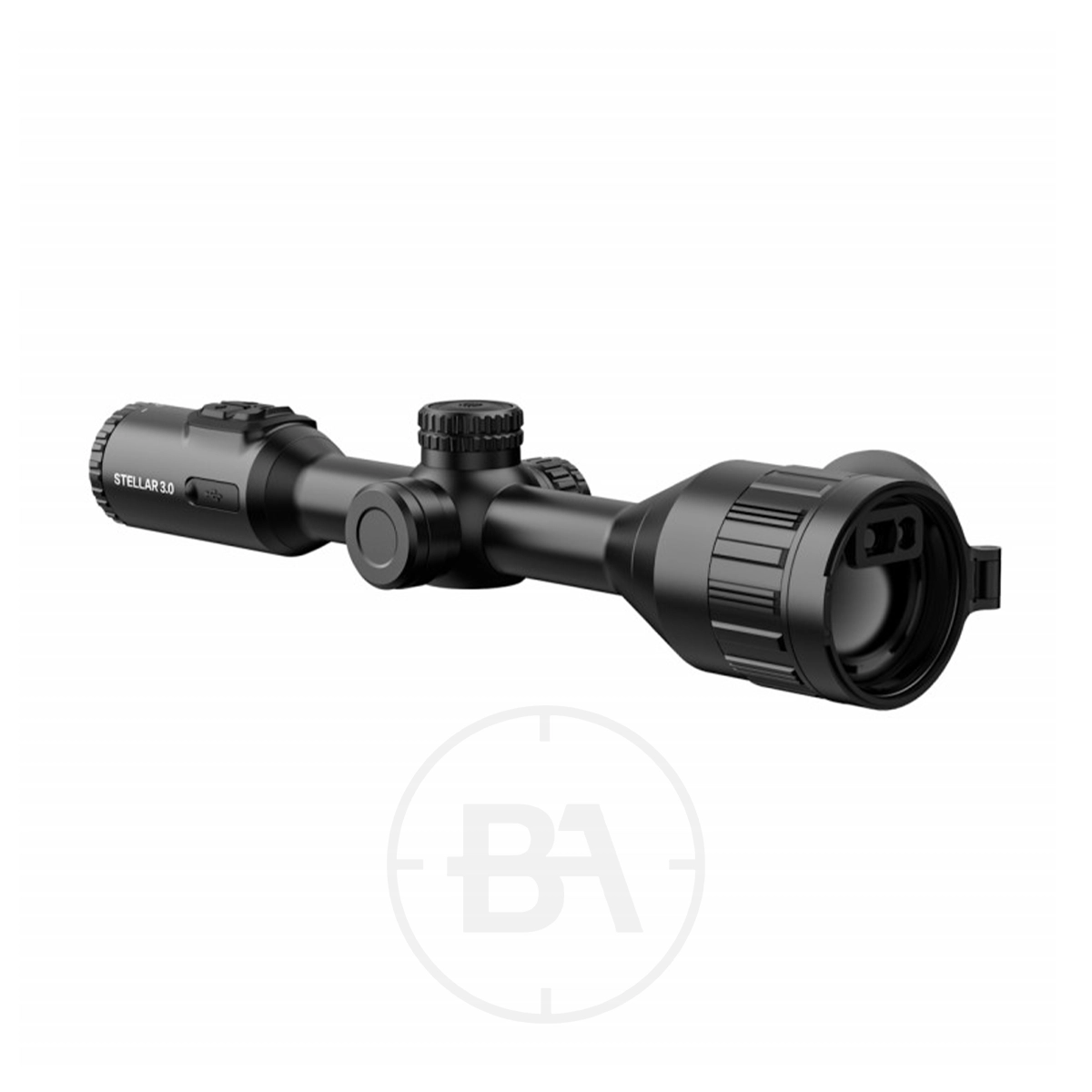 HIKMICRO Stellar 3.0 SQ50L Thermal Imaging LRF Rifle Scope 5 A HIKMICRO Stellar 3.0 SQ50L Thermal Imaging LRF Rifle Scope in black, featuring adjustment dials and product labeling on the side, displayed against a plain white background.