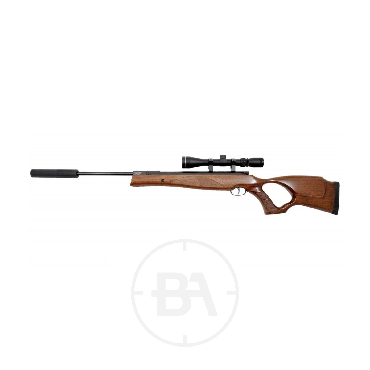 Remington Sabre TH Thumbhole Spring Air Rifle With Scope 3 The Remington Sabre TH Thumbhole Spring Air Rifle with scope is shown on a plain white background.