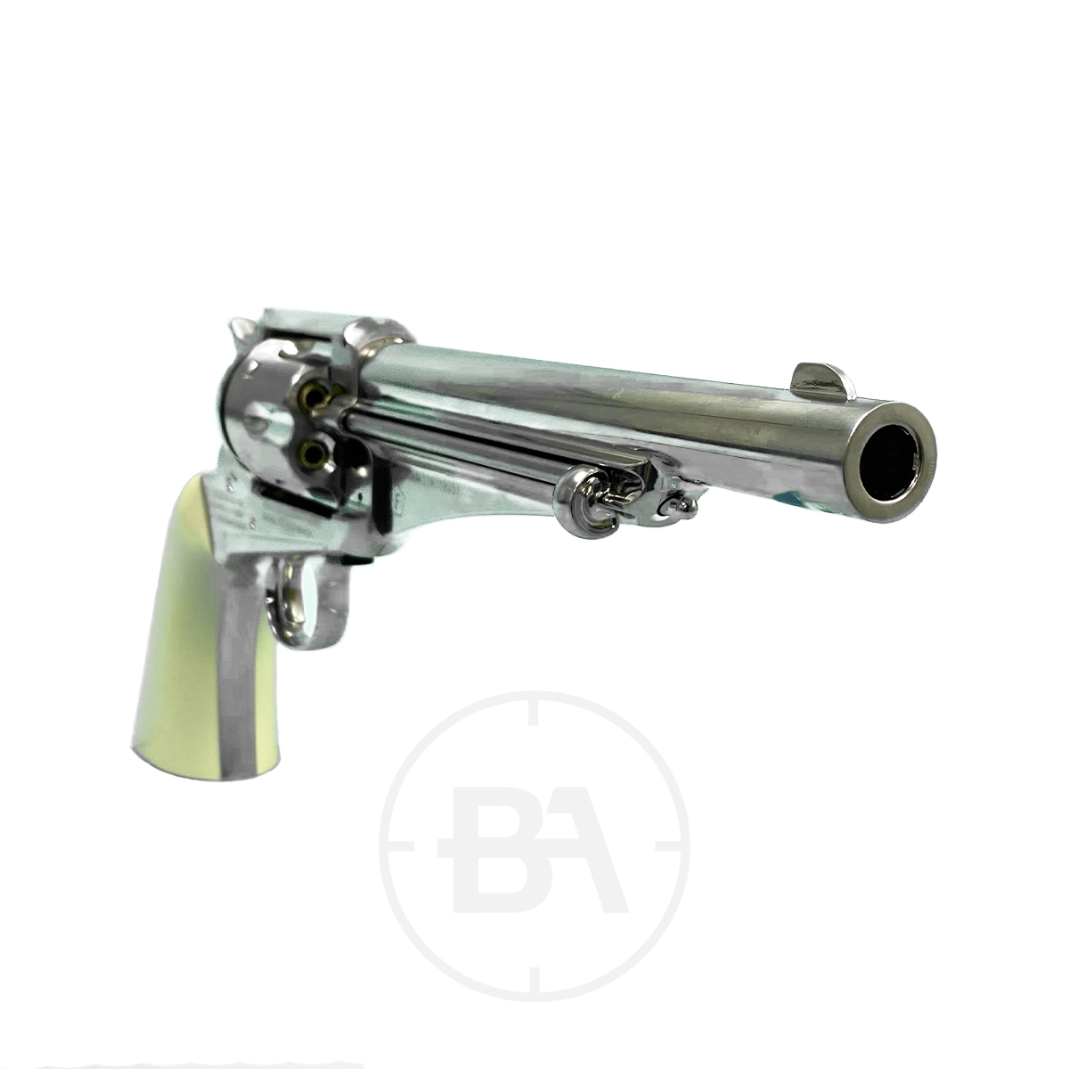 Crosman Sheridan Cowboy CO2 Pistol Dual Ammo 5 The Crosman Sheridan Cowboy CO2 Pistol Dual Ammo is displayed from an angled front view against a plain white background, emphasizing its sleek dual ammo capability.