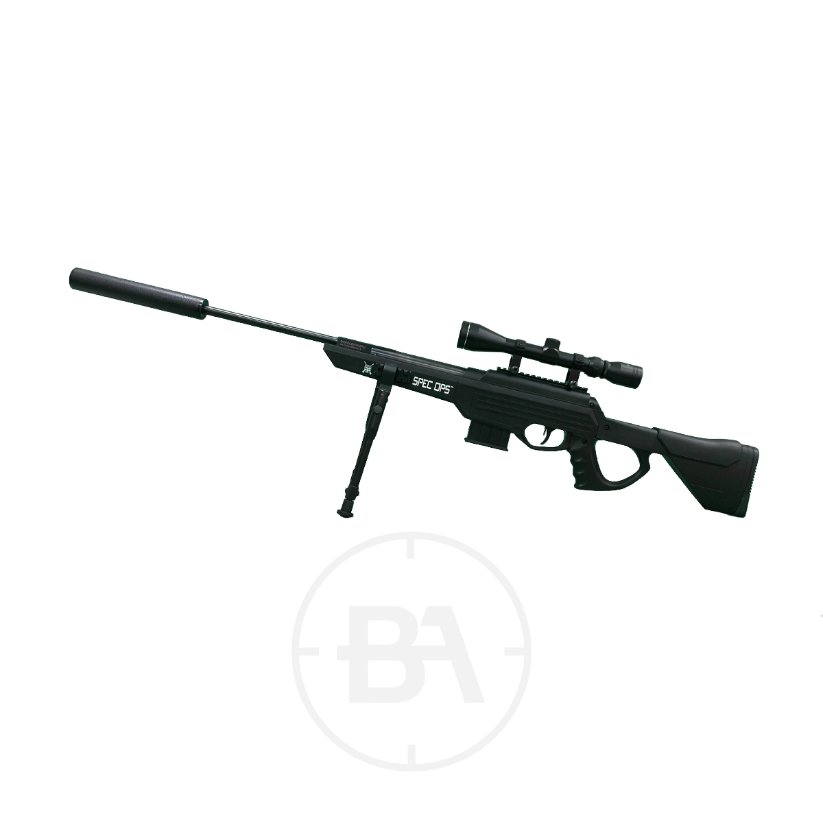 Spec Ops Sniper MKII Gas Ram Air Rifle Package With Scope & Carry Case 3 Spec Ops Sniper MKII Gas Ram Air Rifle Package with scope and carry case, shown on a white background.