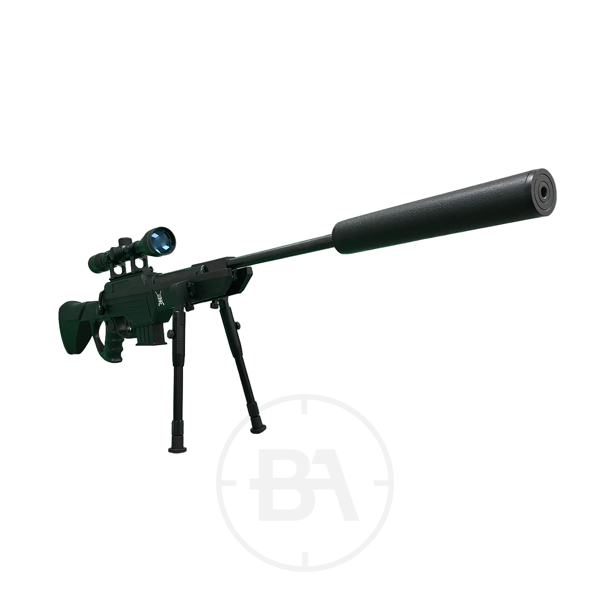 Spec Ops Sniper MKII Gas Ram Air Rifle Package With Scope & Carry Case 7 A Spec Ops Sniper MKII Gas Ram Air Rifle Package with scope and carry case is displayed on a white background.
