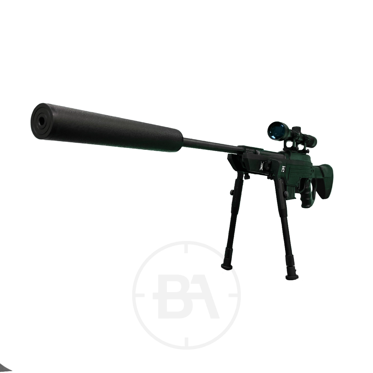 Spec Ops Sniper MKII Gas Ram Air Rifle Package With Scope & Carry Case 5 A Spec Ops Sniper MKII Gas Ram Air Rifle Package with scope and carry case is displayed on a white background.