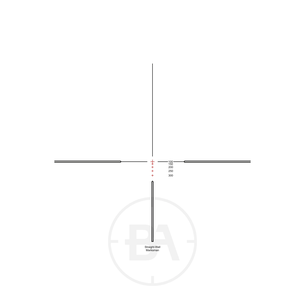 Hawke Vantage IR 3-9x40 Straight-Wall Marksman Rifle Scope 2 Minimalist reticle for the Hawke Vantage IR 3-9x40 Straight-Wall Marksman Rifle Scope, with thin black crosshairs, hash marks, and red range numbers (100–400). Bottom label: "Shepherd V2R Reticle/Patronum." Faint circular logo in background.