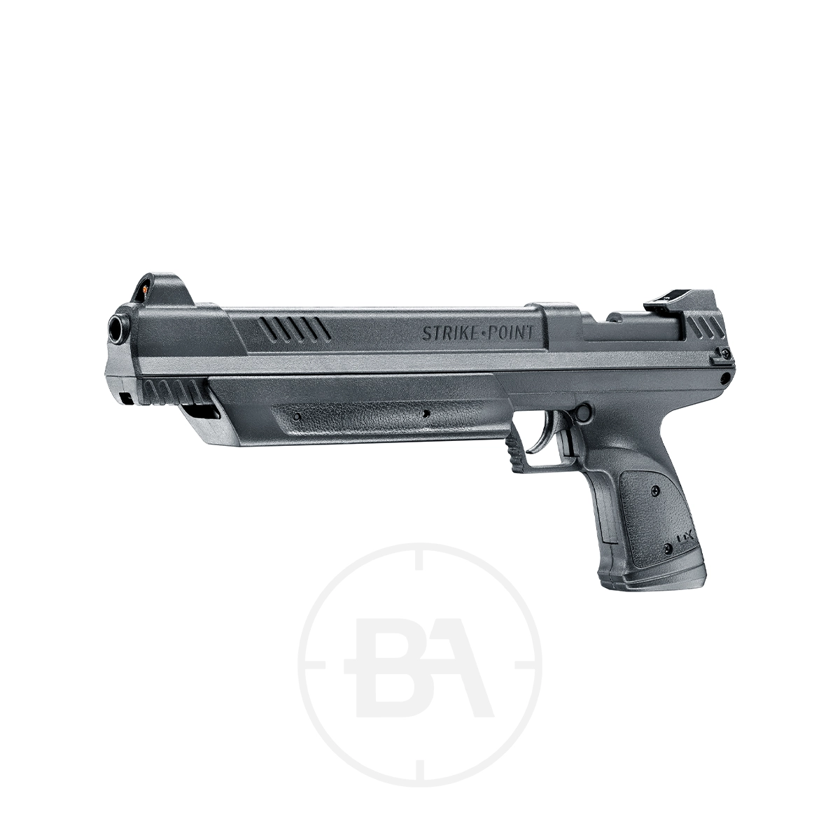 Umarex UX Strike Point Pneumatic Pistol 5 A black Umarex UX Strike Point Pneumatic Pistol appears in profile against a white background.