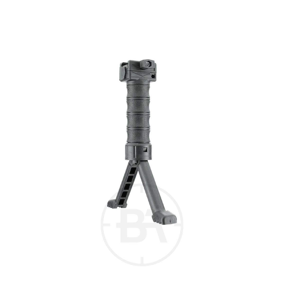 Umarex UX TBP 1 Bipod 1 The Umarex UX TBP 1 Bipod, a black tactical vertical foregrip with integrated bipod extended, stands upright on a white background.