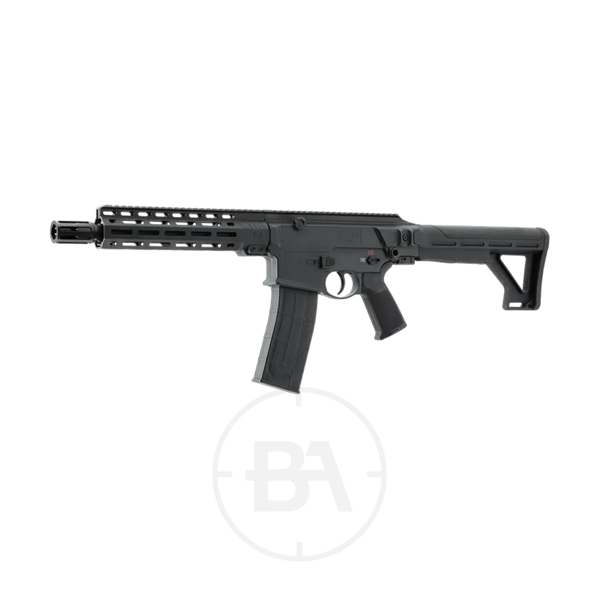 Umarex T4E TC 68 CO2 Paintball Rifle 2 The Umarex T4E TC68 CO2 Paintball Rifle, featuring a tactical rail, adjustable stock, pistol grip, and magazine, is shown in black against a plain white background.