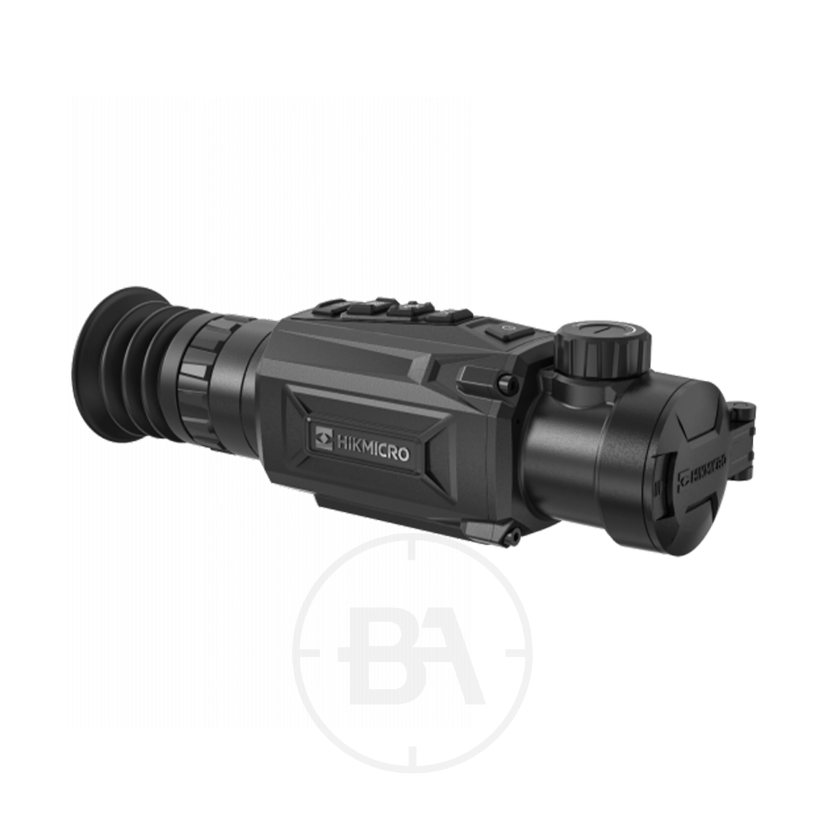 HIKMICRO Thunder 2.0 TH35 Smart Thermal Scope With Rail 1 The HIKMICRO Thunder 2.0 TH35 Smart Thermal Scope With Rail is black with top-mounted buttons, a rubber eyepiece, and visible HIKMICRO branding on the side.