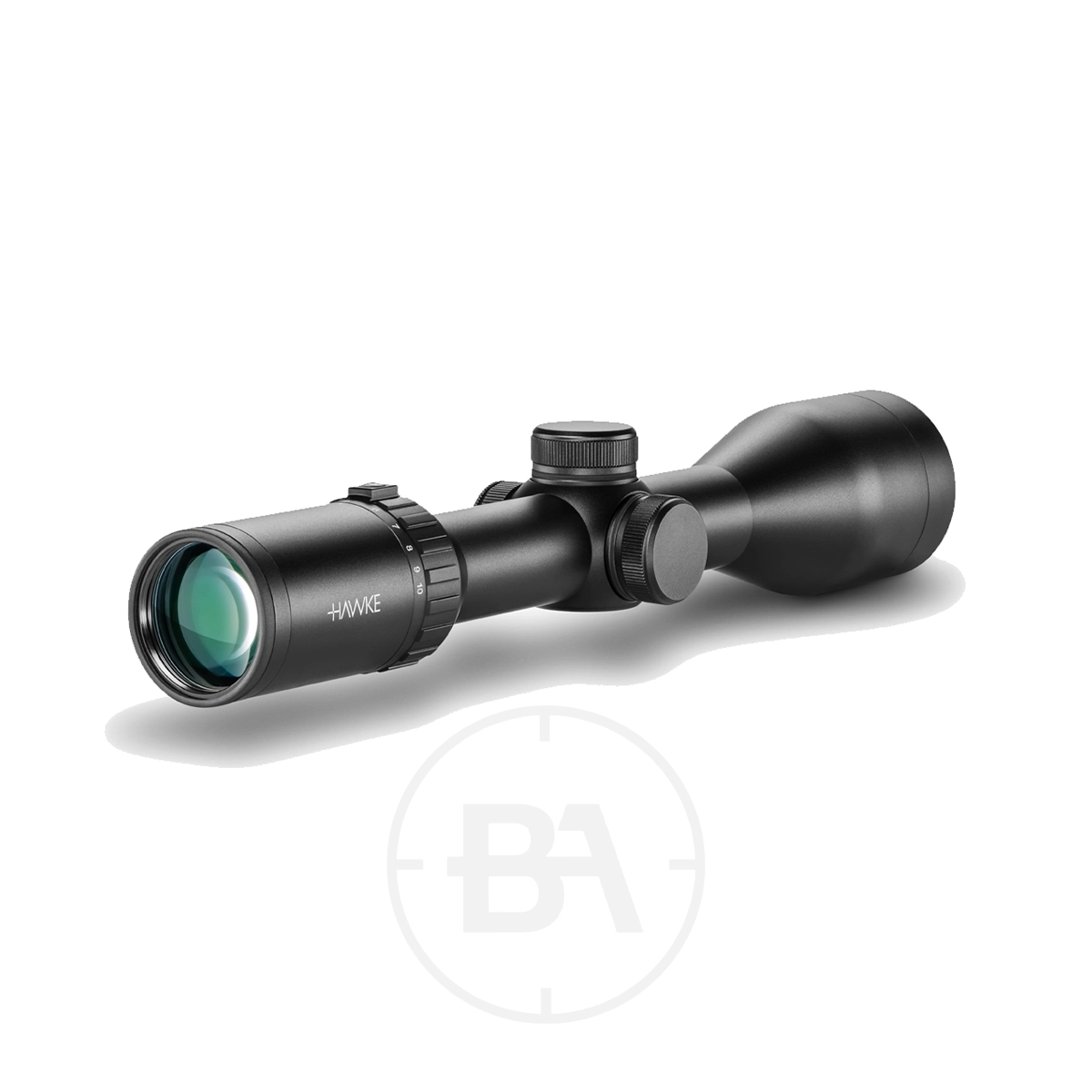 Hawke Vantage 30 WA FD 2.5-10 x50 With Mounts 3 A Hawke Vantage 30 WA FD 2.5-10x50 rifle scope with mounts is shown on a white background.