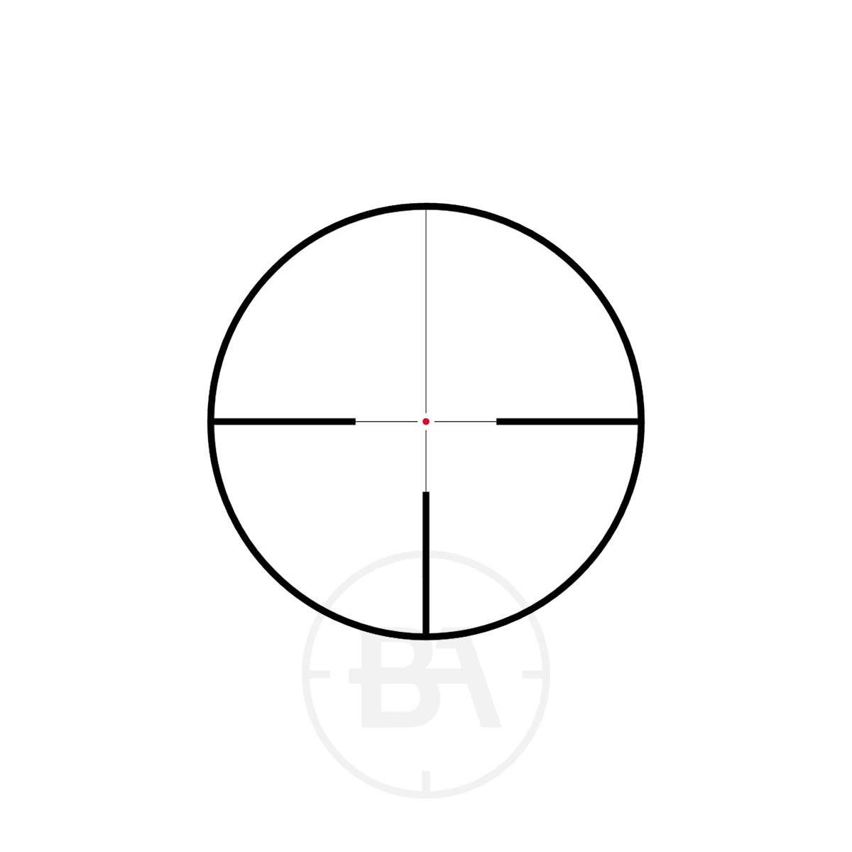 Hawke Vantage 30 WA FD 2.5-10 x50 With Mounts 5 The Hawke Vantage 30 WA FD 2.5-10x50 With Mounts reticle displays a thin crosshair, bold quadrant marks, and a central red dot on a white background—ideal for precision aiming.