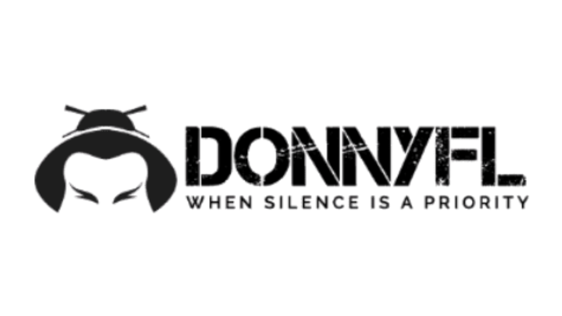 DonnyFL Ronin 1/2"x20 UNF Silencer 2 Logo featuring a stylised face with a topknot and headband to the left, beside the bold "DonnyFL" text and smaller "WHEN SILENCE IS A PRIORITY" below—perfect for those seeking high-quality silencers.