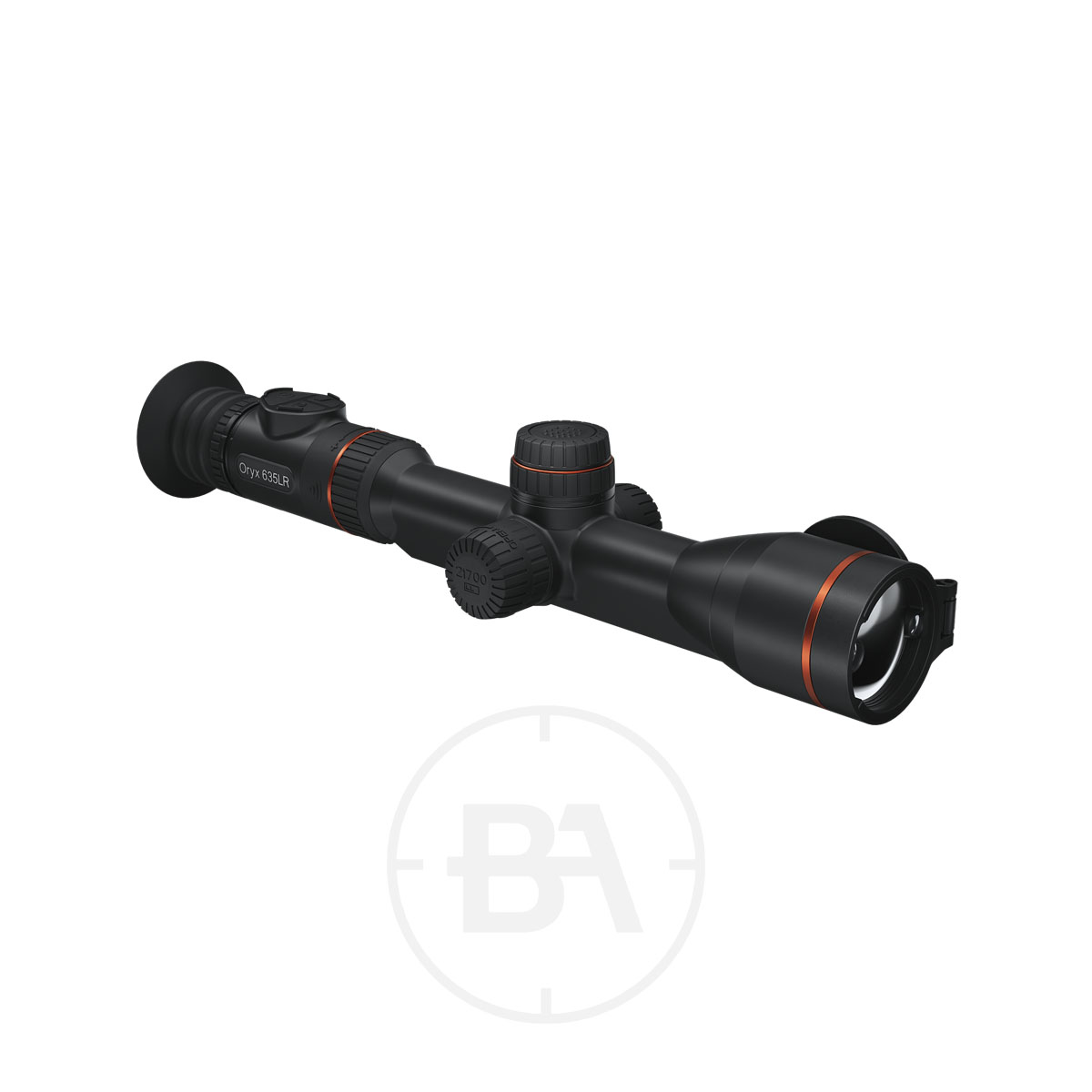 ThermaTec ORYX L Series Thermal Scope 2 A ThermaTec ORYX L/LR Series Thermal Scope (Waiting for Price List) with black and orange accents, adjustment dials, and a mounting bracket is shown on a white background.